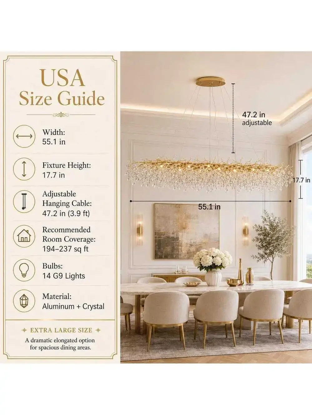 Luxora Modern Crystal Chandelier Pendant Light with Gold Branch Design